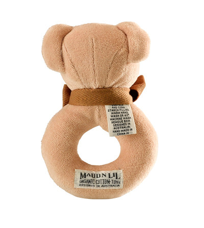 Maud n Lil Organic Cubby Teddy Bear Donut Rattle - Honey