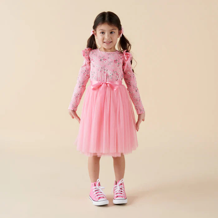 Designer Kidz Millie Floral Long Sleeve Tutu Dress - Pink