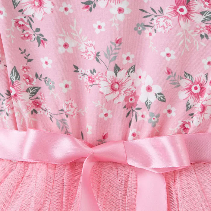 Designer Kidz Millie Floral Long Sleeve Tutu Dress - Pink