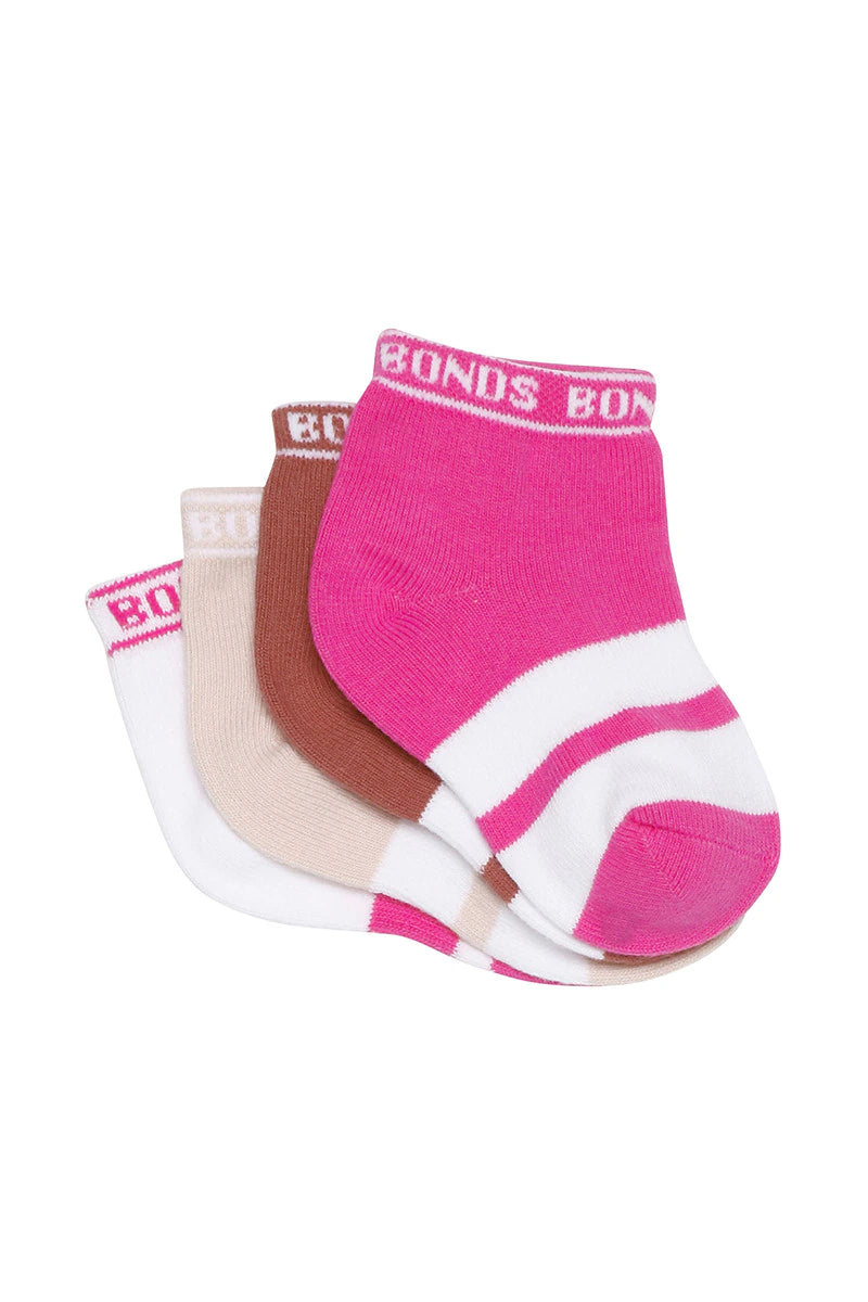 Bonds Baby Sportlet Socks 4 Pack - Pink Pack