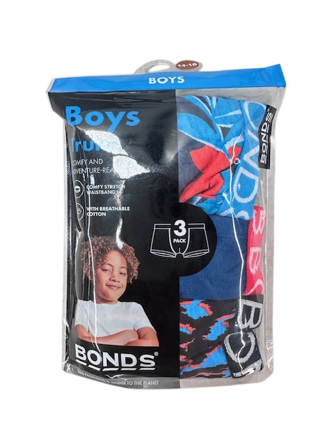 Bonds Boys 3 Pack Trunk - Leaves Print/Blue/Print