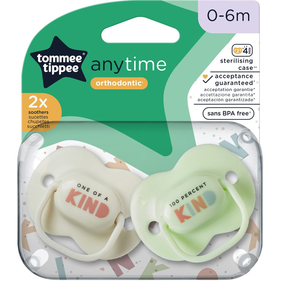 Tommee Tippee Anytime Soothers 0-6 Months 2 Pack - Lime / Cream