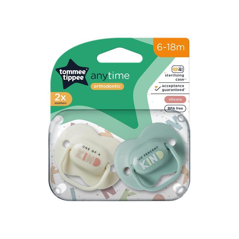 Tommee Tippee Anytime Soothers 6-18 Months 2 Pack - Cream / Sage