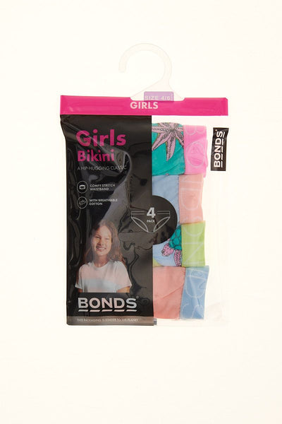 Bonds Girls Bikini 4 Pack - Starfish/Pale Blue/Turtle/Peach