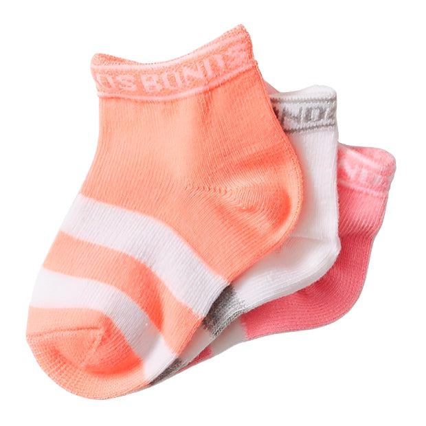 Bonds Baby Sportlet Socks 3 Pack - Peach/White/Grey/Pink-Outlet Shop For Kids