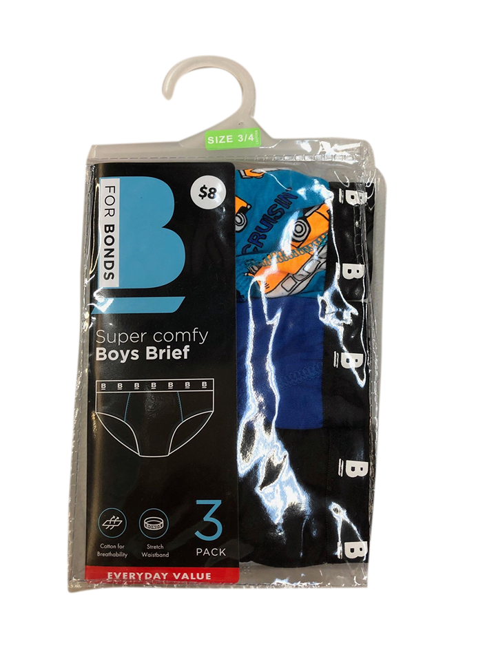 Bonds Boys 3 Pack Brief - Cruisin Print/Blue/Black-Outlet Shop For Kids