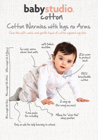 Baby Studio Warmies Sleeveless Cotton Sleeping Bag With Legs 2.5 TOG - Dusty Pink/Pink Stars
