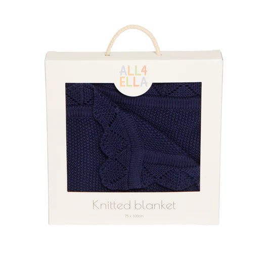 All 4 Ella Knitted Blanket - Navy