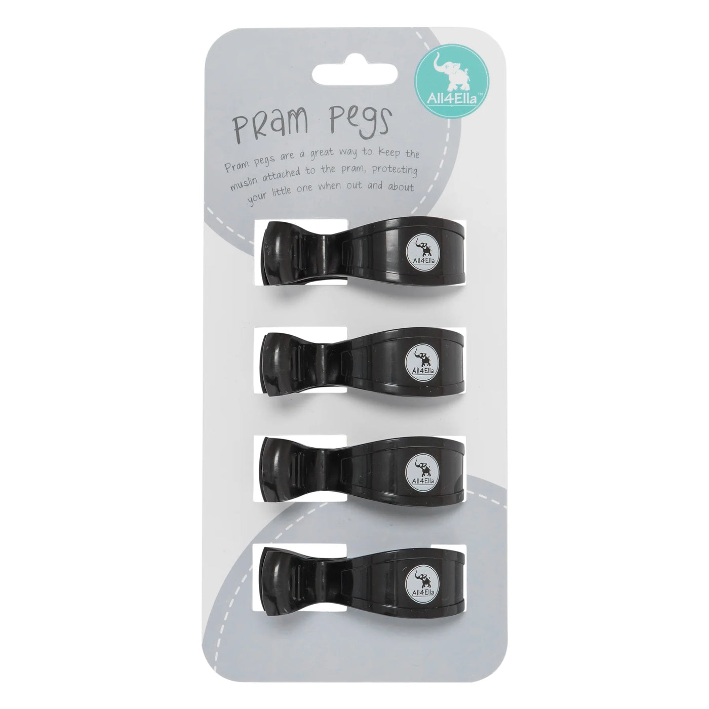 All 4 Ella Pram Pegs 2 Pack - Black