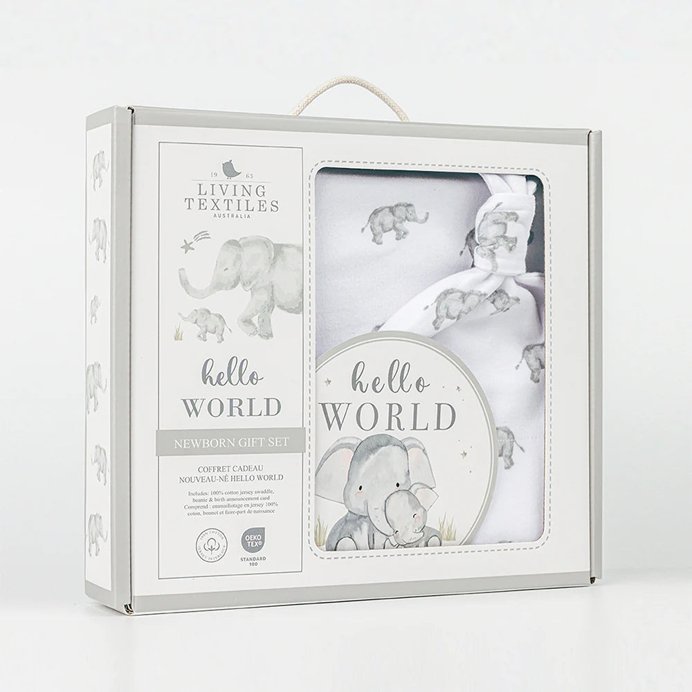 Living Textiles Hello World Gift Set - Grey Elephant