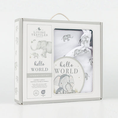 Living Textiles Hello World Gift Set - Grey Elephant