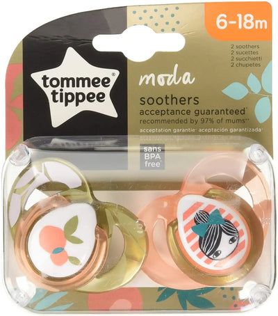 Tommee Tippee Moda Orthodontic Soothers 6-18 months 2 Pack - Fruit/Girl Pack