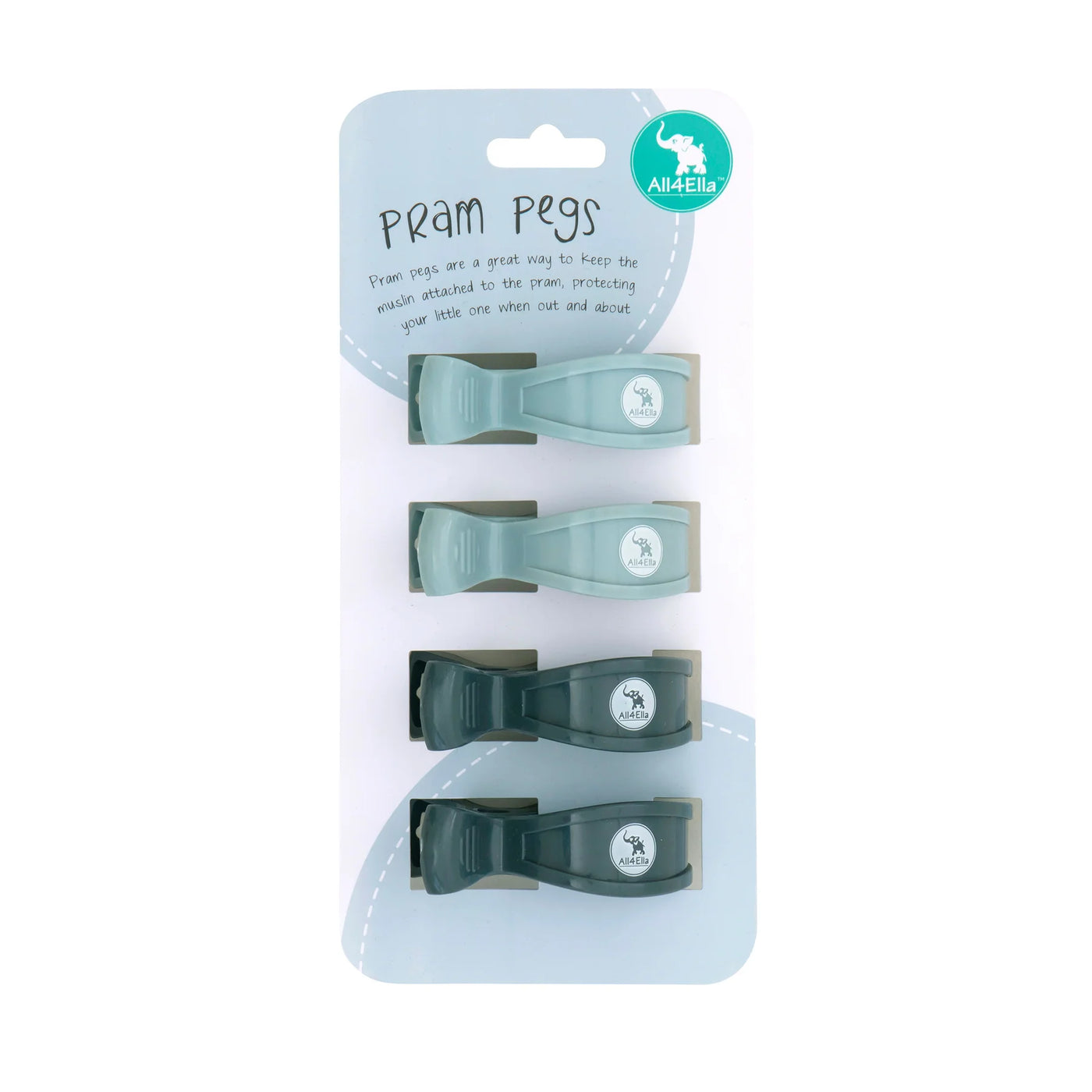 All 4 Ella Pram Pegs 2 Pack - Steel Blue/Charcoal