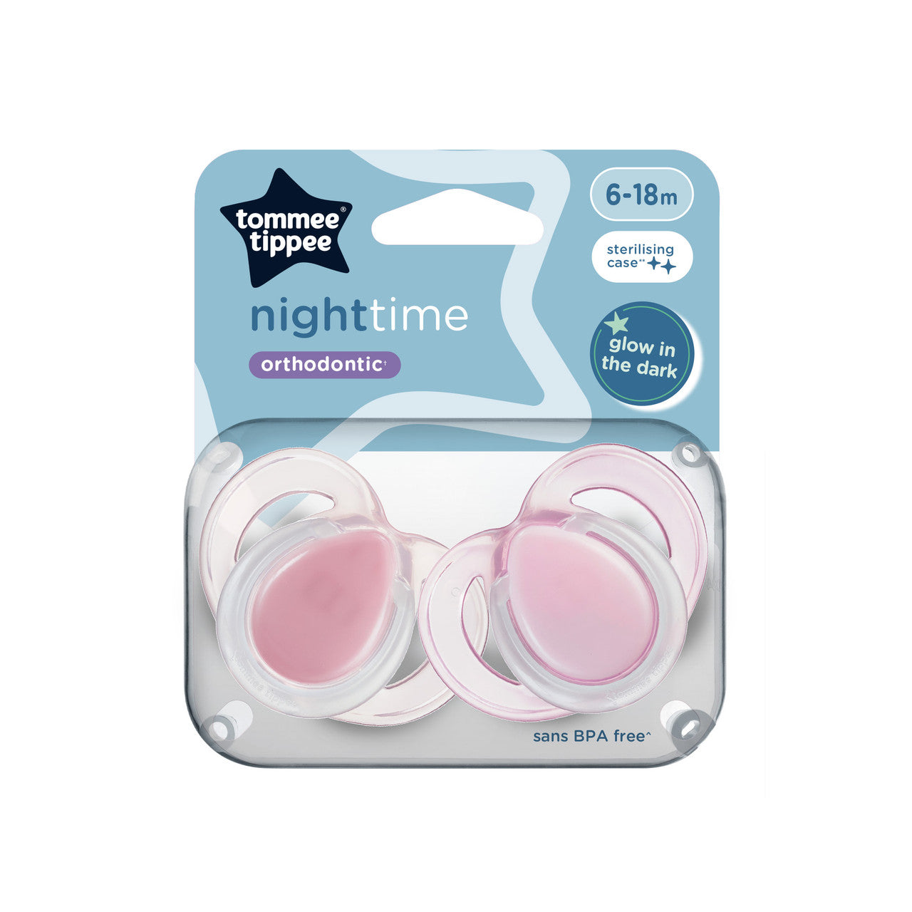 Tommee Tippee Closer To Nature Night Time Soothers 6-18 Months 2 Pack - Pink Pack