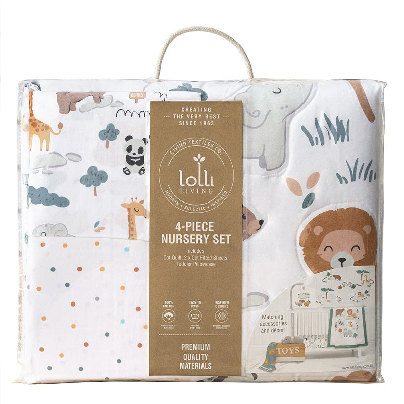 Living Textiles 4 Piece Nursery Set - Day at the Zoo