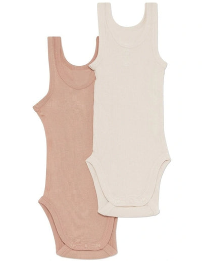 Bonds Organic Rib Singlet Bodysuit 2 Pack - Ceramic Dust / Macadamia