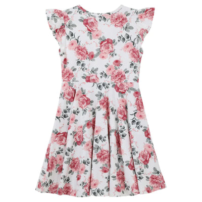 Designer Kidz Belle Floral Short Sleeve Mia Dress - Tea Rose
