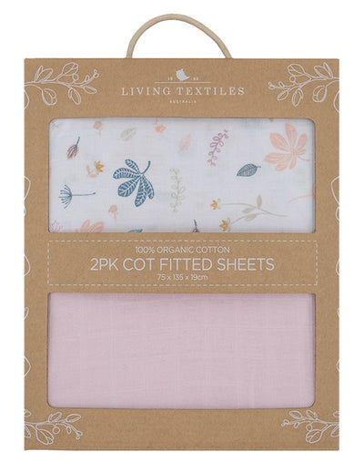 Living Textiles Organic Muslin 2 Pack Oval Cot Fitted Sheet - Botanical/Blush