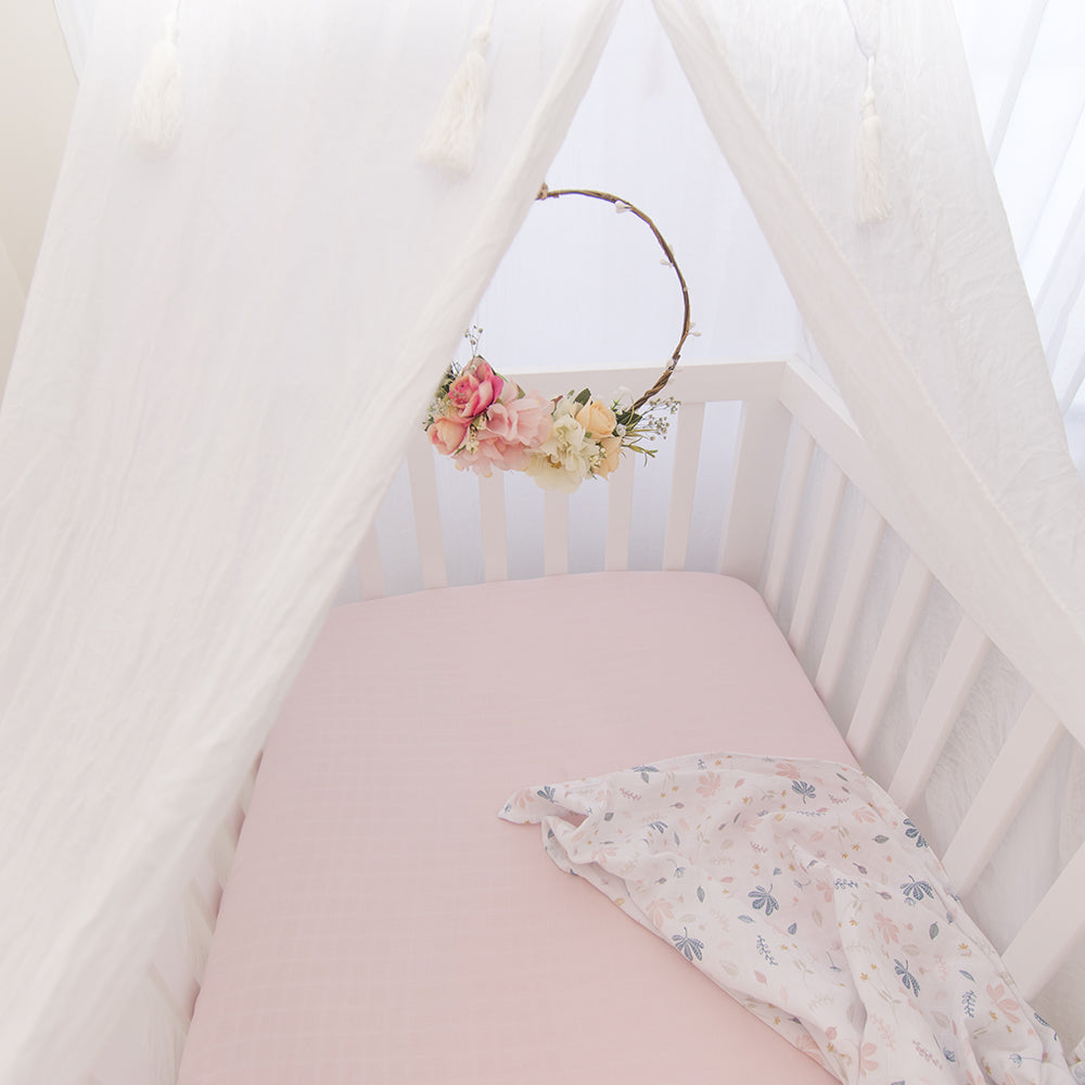 Living Textiles Organic Muslin 2 Pack Oval Cot Fitted Sheet - Botanical/Blush