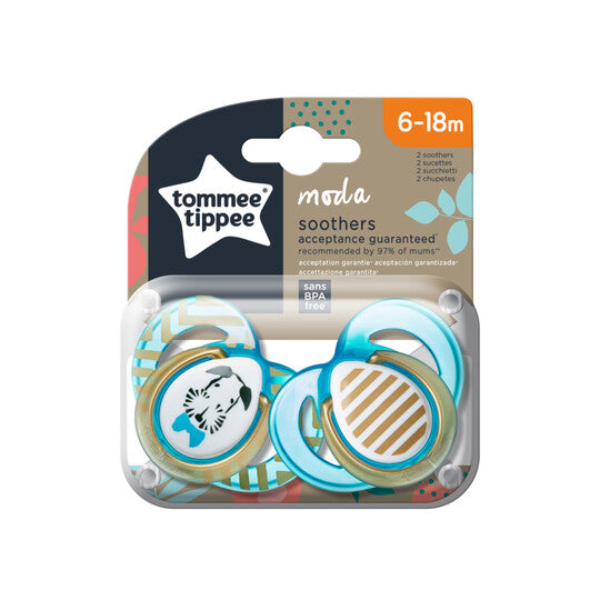 Tommee Tippee Moda Orthodontic Soothers 6-18 months 2 Pack - Stripe/Dog Pack