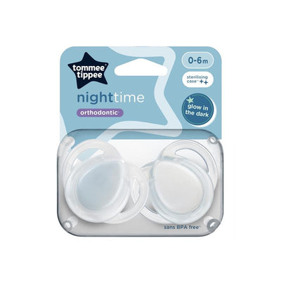 Tommee Tippee Night Time Orthodontic Soothers 0-6 Months - Clear Pack