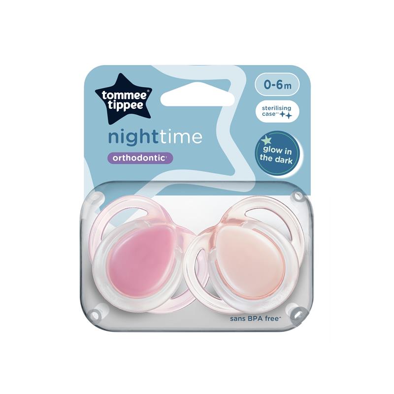 Tommee Tippee Night Time Orthodontic Soothers 0-6 Months - Pink Pack