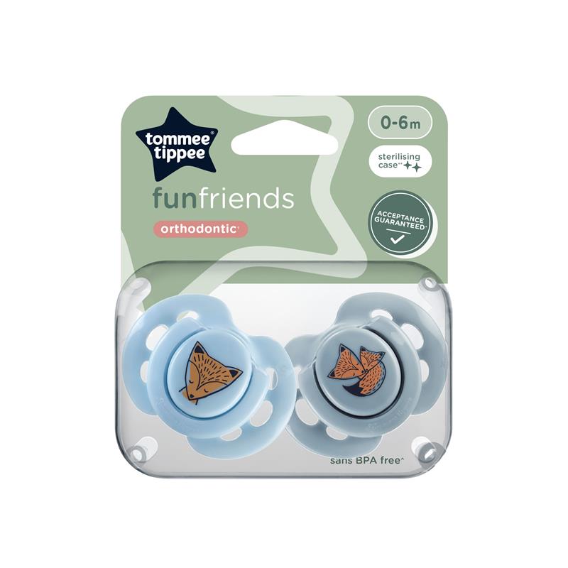 Tommee Tippee Fun Friends Orthodontic Design Soothers 0-6m 2 Pack - Blue Pack