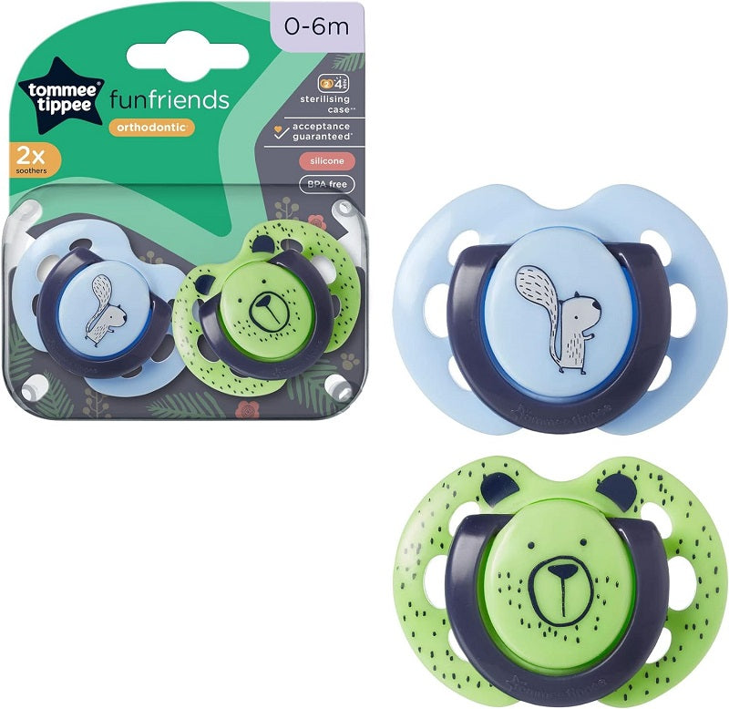 Tommee Tippee Closer To Nature Fun Style Silicone Soothers 0-6m 2 Pack - Blue/Bear