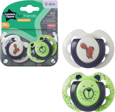 Tommee Tippee Closer To Nature Fun Style Silicone Soothers 0-6m 2 Pack - Off White/Bear