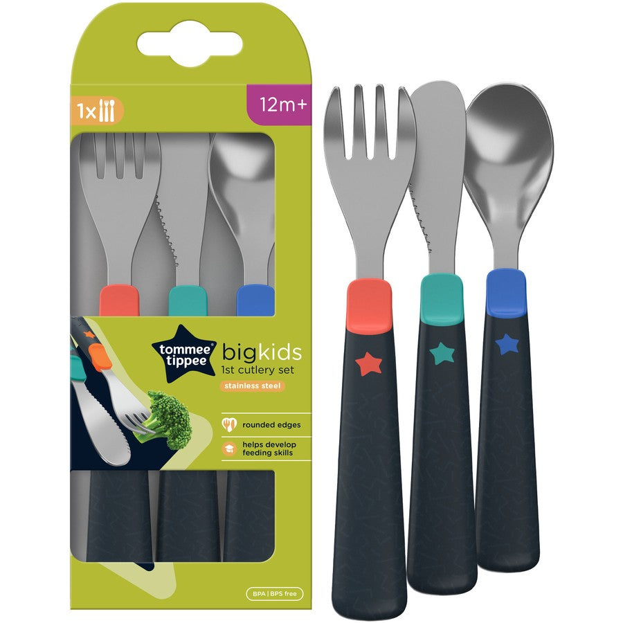 Tommee Tippee Big Kids Stainless Steel Cutlery Set Knife Fork Spoon 12m+