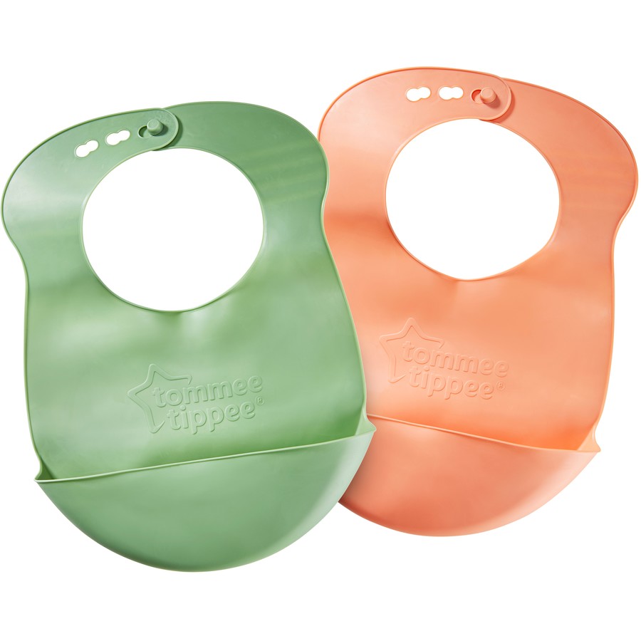 Tommee Tippee Roll ‘n’ Go Baby Bibs 6m+ 2 Pack - Orange and Green