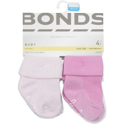 Bonds Baby Bamboo Cuff 4 Pack - Pink Pack