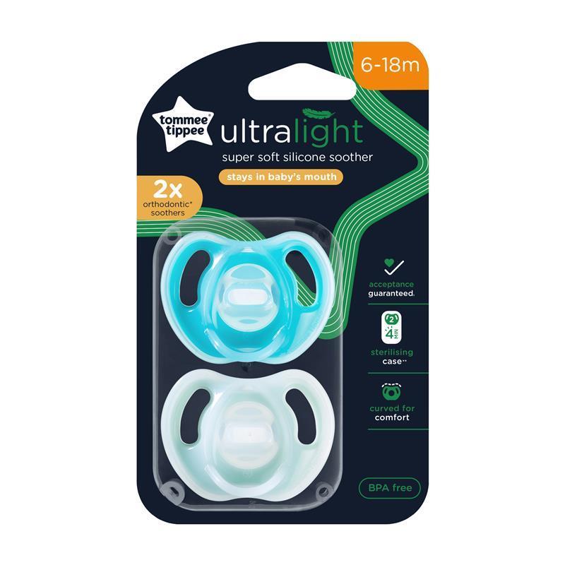 Tommee Tippee Ultra Light Silicone Soother 6-18 Months 2 Pack - Blue / Green