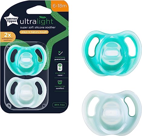 Tommee Tippee Ultra Light Silicone Soother 6-18 Months 2 Pack - Aqua / Green