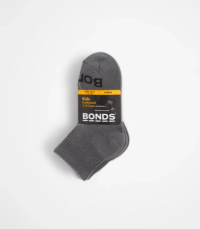 Bonds Kids Cushioned 1/4 Crew Socks - 5 Pack - Grey