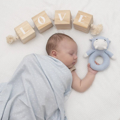 Living Textiles Jersey Swaddle & Rattle Gift Set - Dots/Hippo