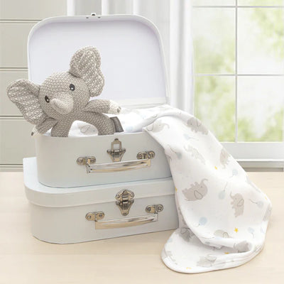 Living Textiles Jersey Swaddle & Rattle Gift Set - Mason/Elephant