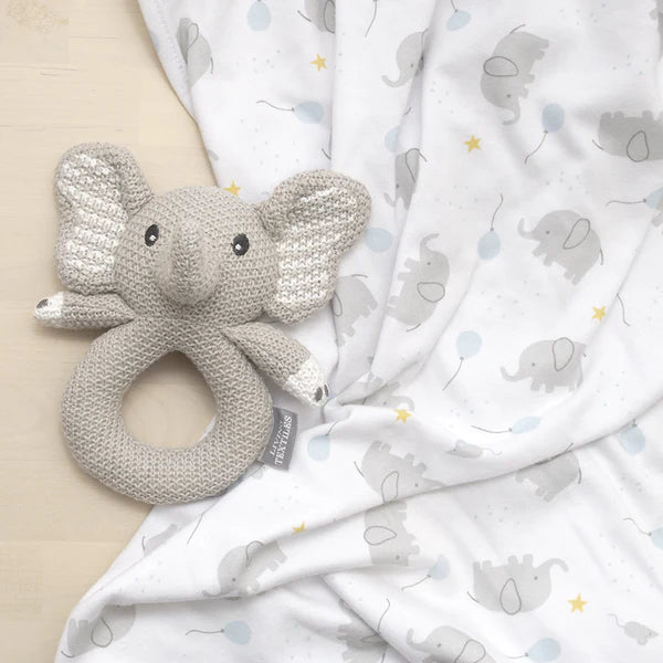 Living Textiles Jersey Swaddle & Rattle Gift Set - Mason/Elephant