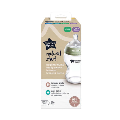 Tommee Tippee Natural Start Glass Baby Bottle Slow Teat 1 Pack 250ml