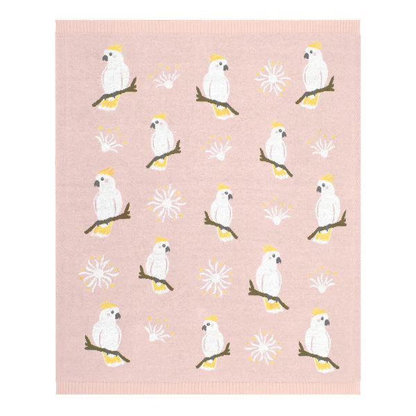 Living Textiles Australiana Baby Blanket - Cockatoo/Blush