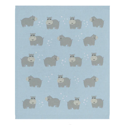 Living Textiles Whimsical Baby Blanket - Hippo/Blue