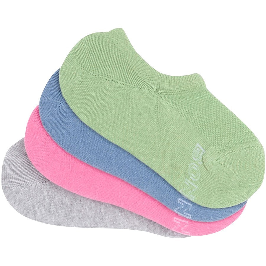 Bonds Womens Logo Light Sneaker Socks 4 Pack - Green/Blue/Pink/Grey