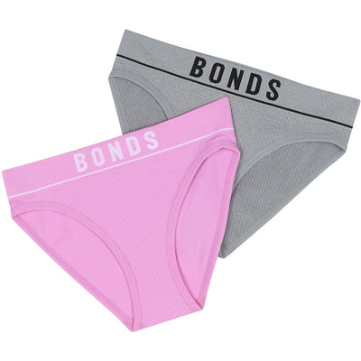 Bonds Girls Original Rib Bikini 2 Pack - Pink/Grey