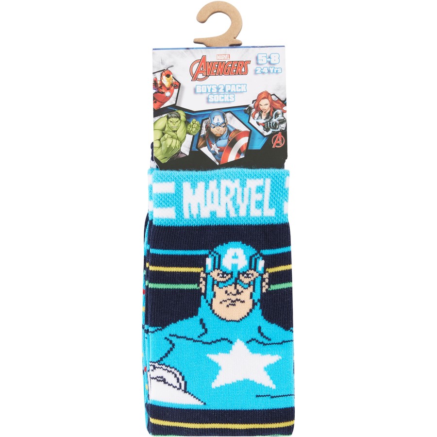 Rio Marvel Kids Avengers Crew Socks 2 Pack - Blue