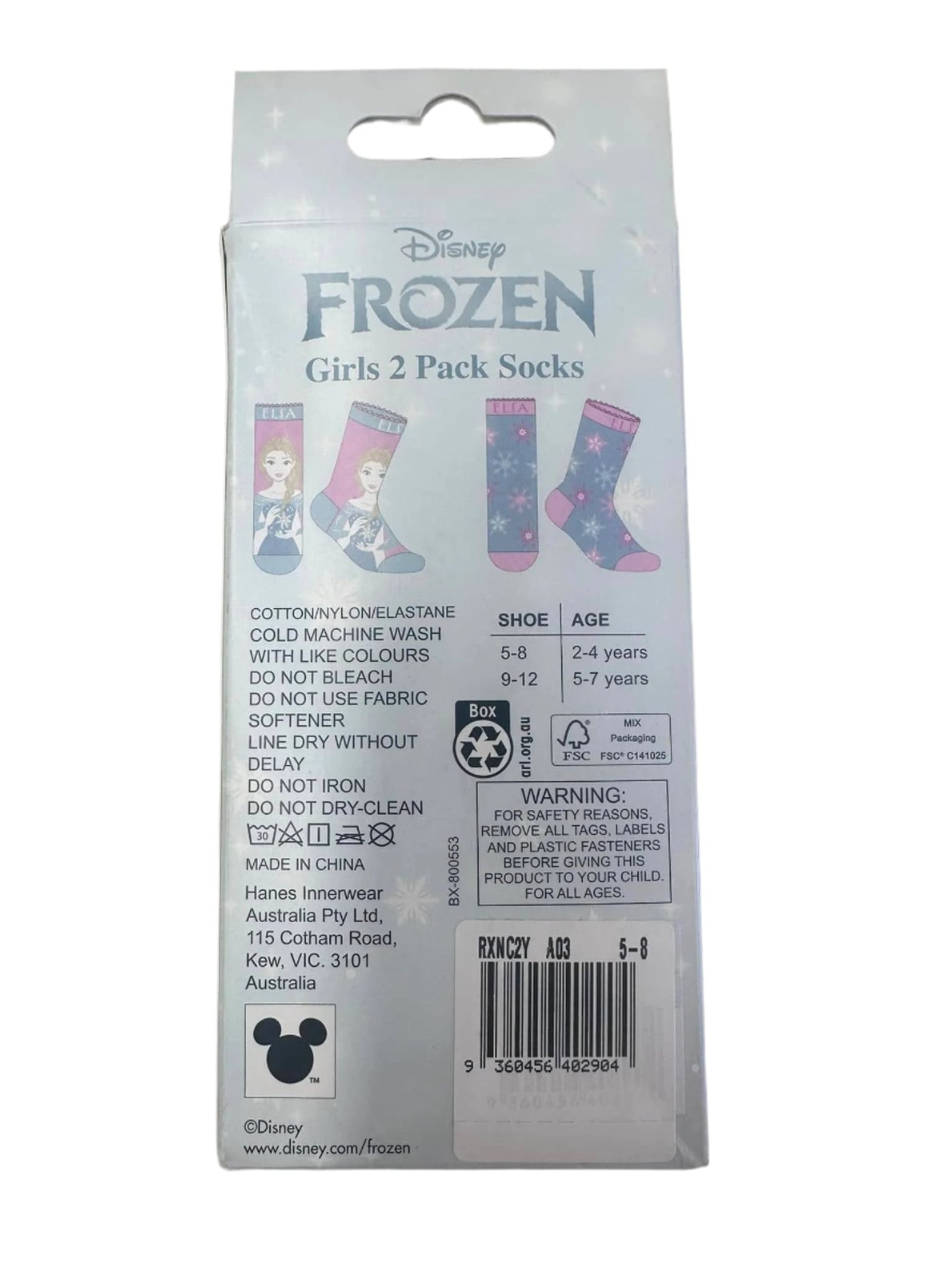 Bonds Frozen Crew Socks Box Set 2 Pack - Elsa