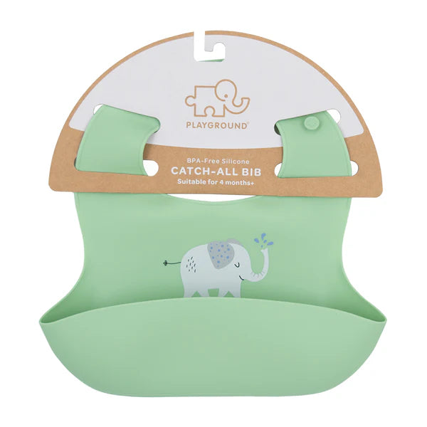 Playground Silicone Bib - Elephant/Sage