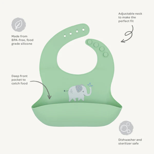 Playground Silicone Bib - Elephant/Sage