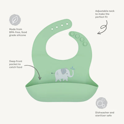 Playground Silicone Bib - Elephant/Sage