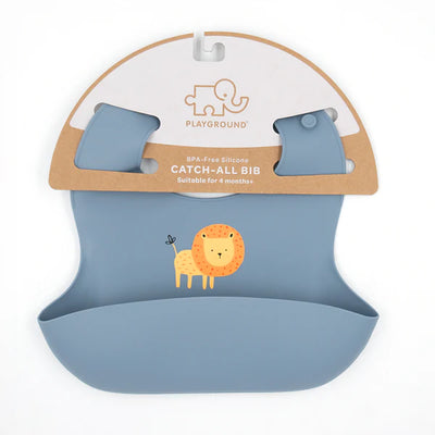 Playground Silicone Bib - Lion/Steel Blue