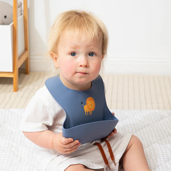 Playground Silicone Bib - Lion/Steel Blue